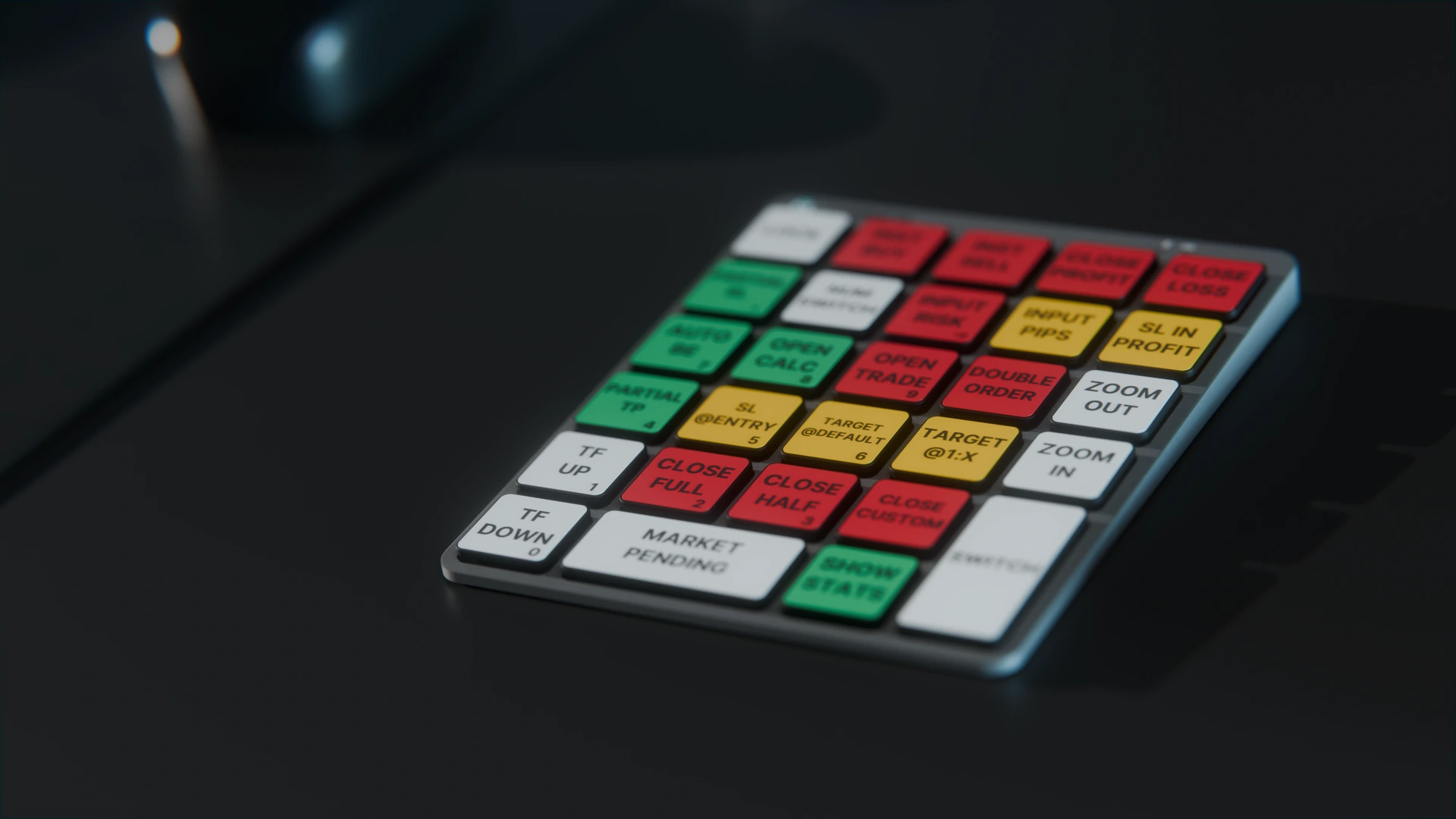Close-up of the Trade Mate keypad, including the green OPEN CALC key